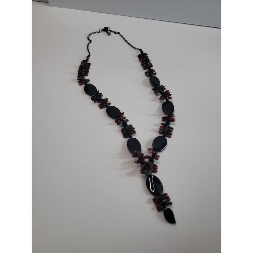Black Copper Tone Statement Necklace Chunky Beaded Boho Tribal Artisan Style - Picture 2 of 9